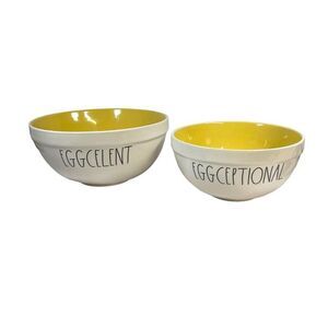 Rae Dunn Magenta Eggcellent & Eggceptional Egg Nesting Ceramic Bowls Set Yellow